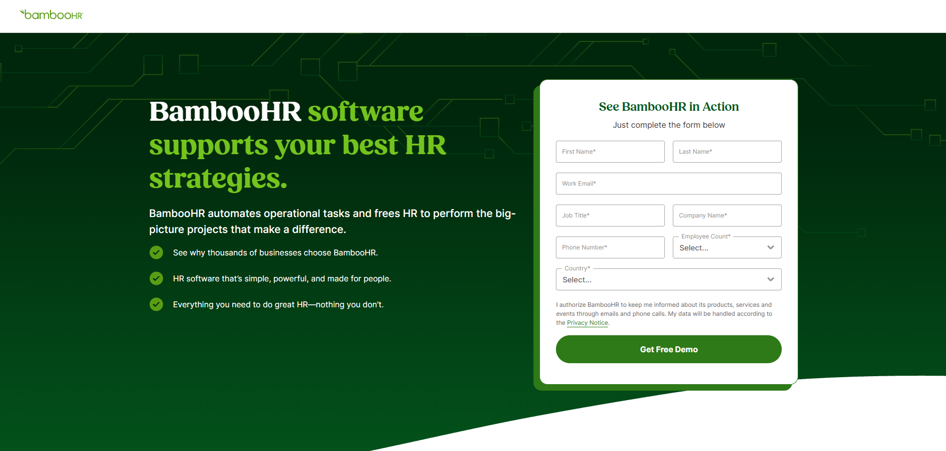 BambooHR homepage